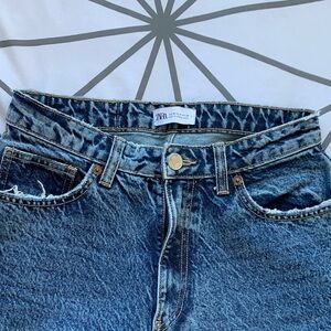 Zara Distressed Medium Blue High-Rise Jeans